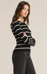 Z SUPPLY SCARLETT RIB STRIPE HENLEY IN BLACK