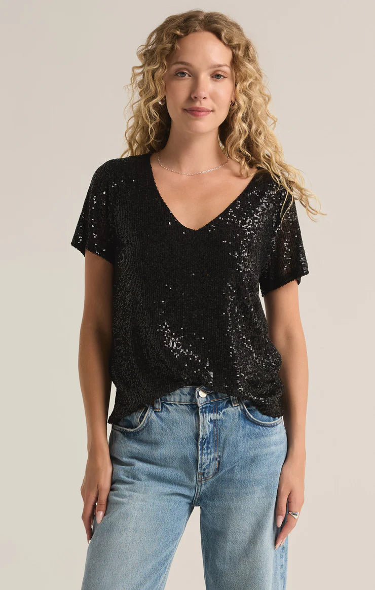 MARBELLA V-NECK SEQUIN TOP