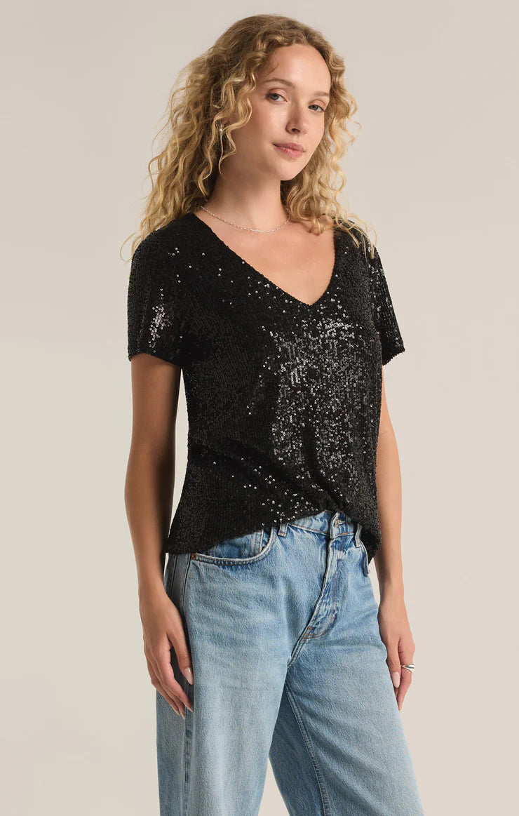 MARBELLA V-NECK SEQUIN TOP