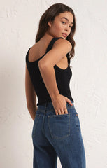Z SUPPLY ANDEZ CRINKLE STRETCH KNIT TANK IN BLACK
