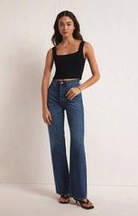 Z SUPPLY ANDEZ CRINKLE STRETCH KNIT TANK IN BLACK