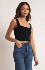 Z SUPPLY ANDEZ CRINKLE STRETCH KNIT TANK IN BLACK