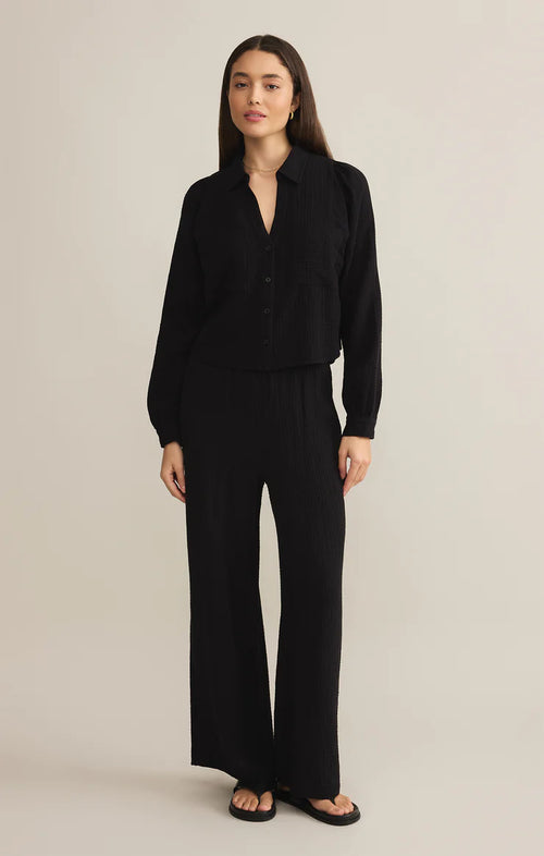 Z SUPPLY CASSIDY FULL LENGTH GAUZE PANT IN BLACK