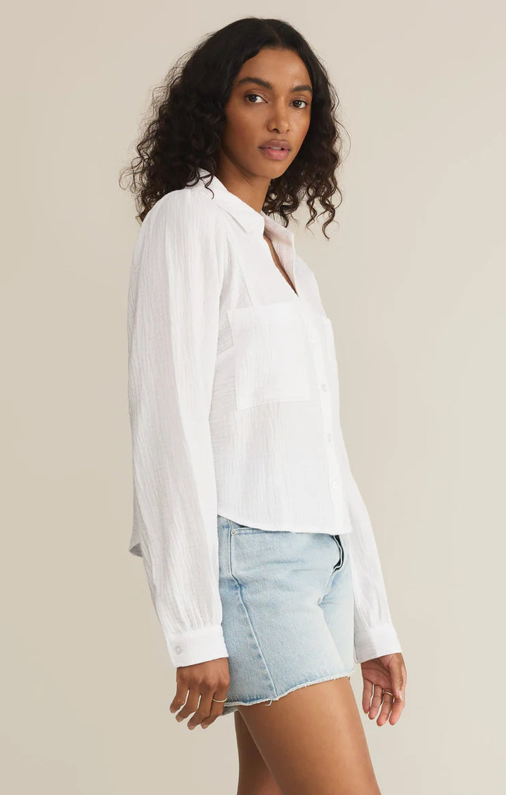 CAMPO BUTTON UP GAUZE TOP IN WHITE
