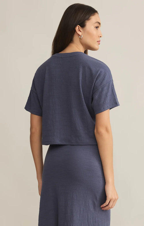 Z SUPPLY SWAY TEXTURED SLUB CROPPED TEE IN WORN BLUE