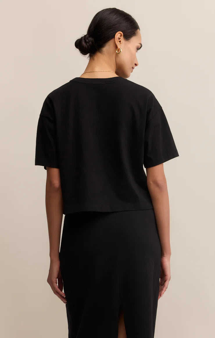 ON THE GO COTTON JERSEY TEE IN TRUE BLACK