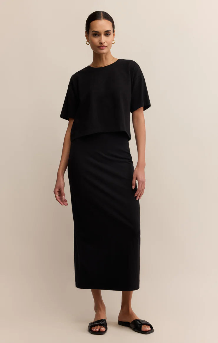 ON THE GO COTTON JERSEY TEE IN TRUE BLACK