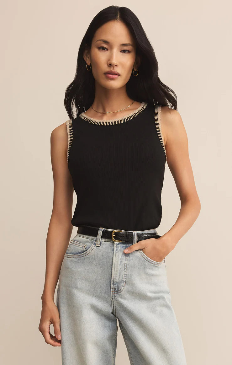 SOCIAL WHIPSTITCH TANK IN BLACK