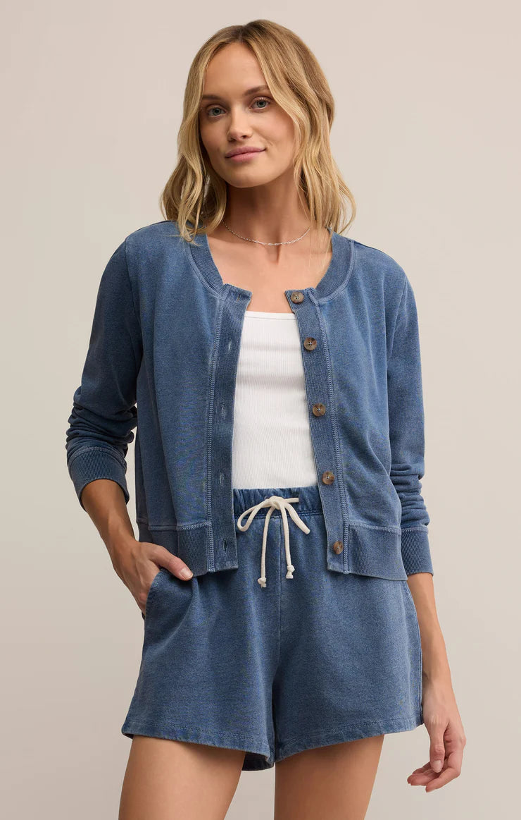 Z SUPPLY DAILY KNIT DENIM CARDIGAN IN VINTAGE INDIGO
