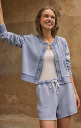 DAILY KNIT DENIM CARDIGAN IN WASHED INDIGO
