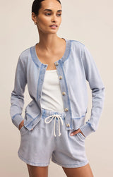 DAILY KNIT DENIM CARDIGAN IN WASHED INDIGO