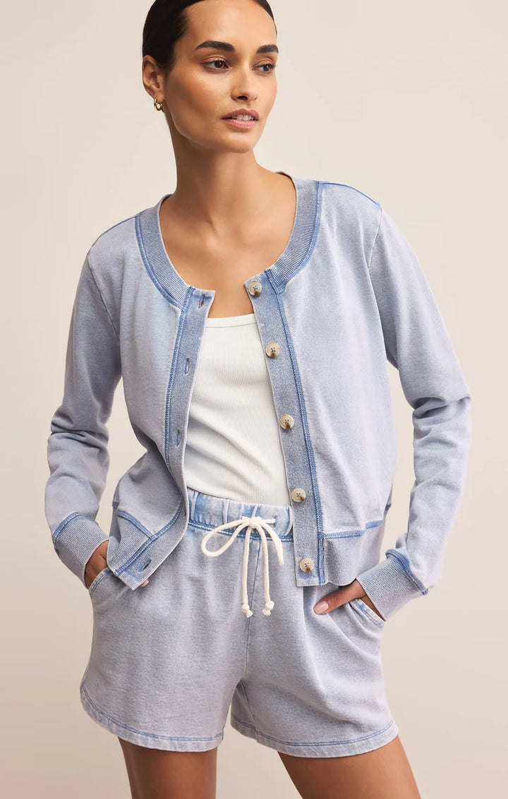 DAILY KNIT DENIM CARDIGAN IN WASHED INDIGO