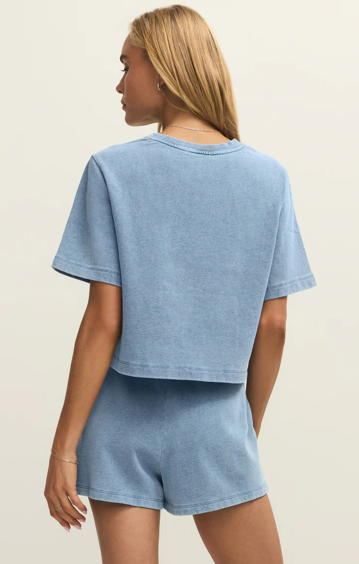CURRAN KNIT DENIM CROPPED SWEATSHIRT