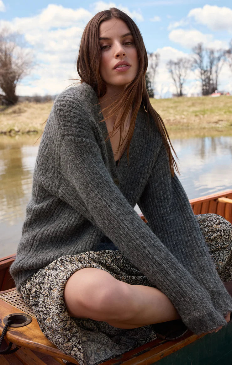 JOSIE CARDIGAN IN CHARCOAL HEATHER