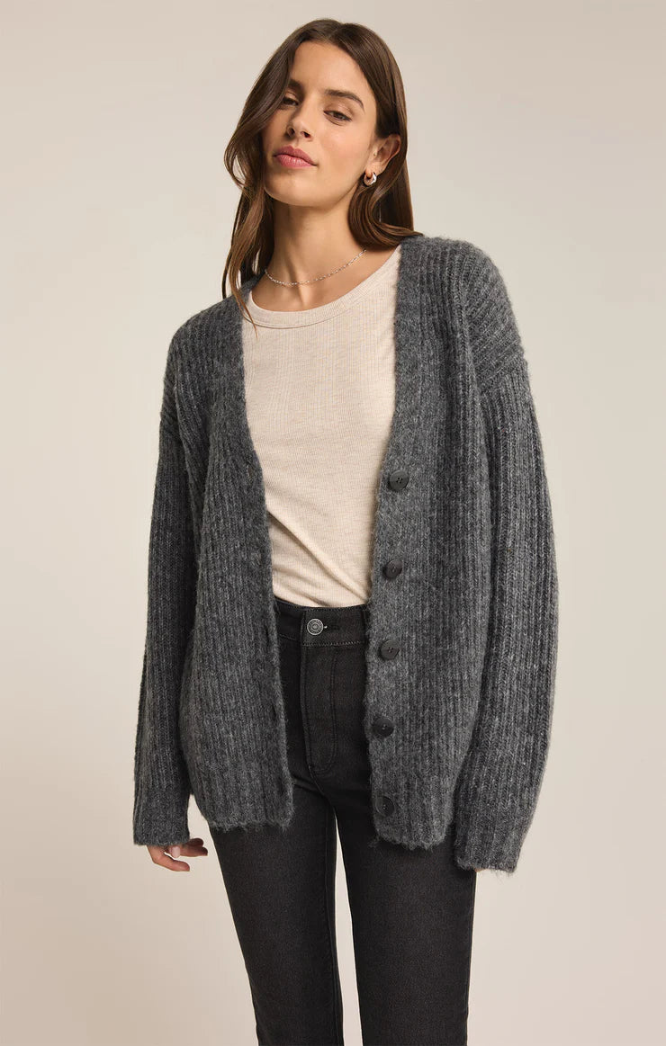 JOSIE CARDIGAN IN CHARCOAL HEATHER
