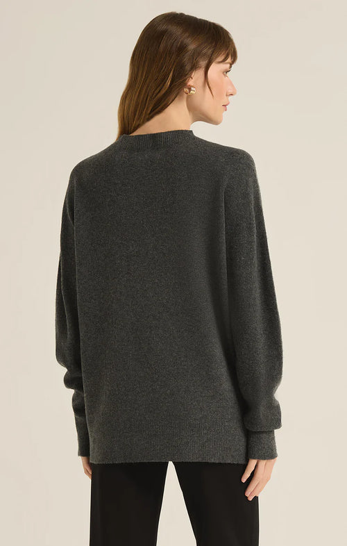 Z SUPPLY GIA CREW NECK SWEATER IN CHARCOAL HEATHER