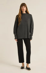 Z SUPPLY GIA CREW NECK SWEATER IN CHARCOAL HEATHER