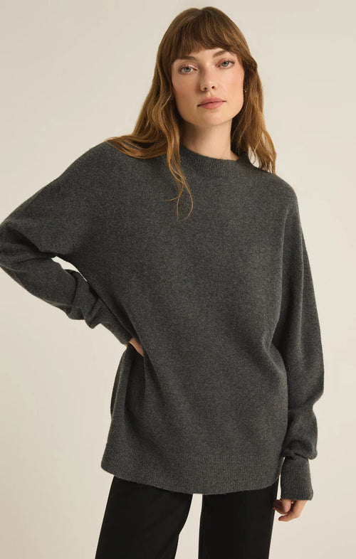 Z SUPPLY GIA CREW NECK SWEATER IN CHARCOAL HEATHER