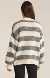 ANDERS STRIPE CREW NECK SWEATER IN CLASSIC HEATHER GREY