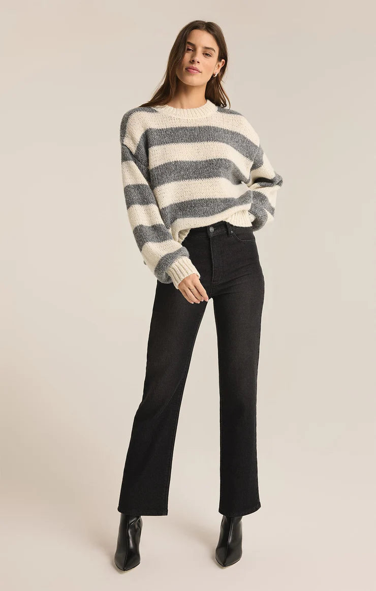ANDERS STRIPE CREW NECK SWEATER IN CLASSIC HEATHER GREY