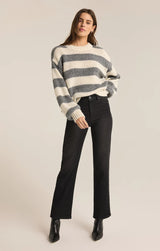 ANDERS STRIPE CREW NECK SWEATER IN CLASSIC HEATHER GREY