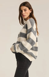 ANDERS STRIPE CREW NECK SWEATER IN CLASSIC HEATHER GREY