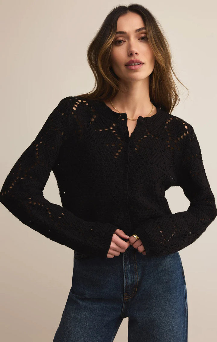 ROSALYN DIAMOND SWEATER CARDIGAN IN BLACK
