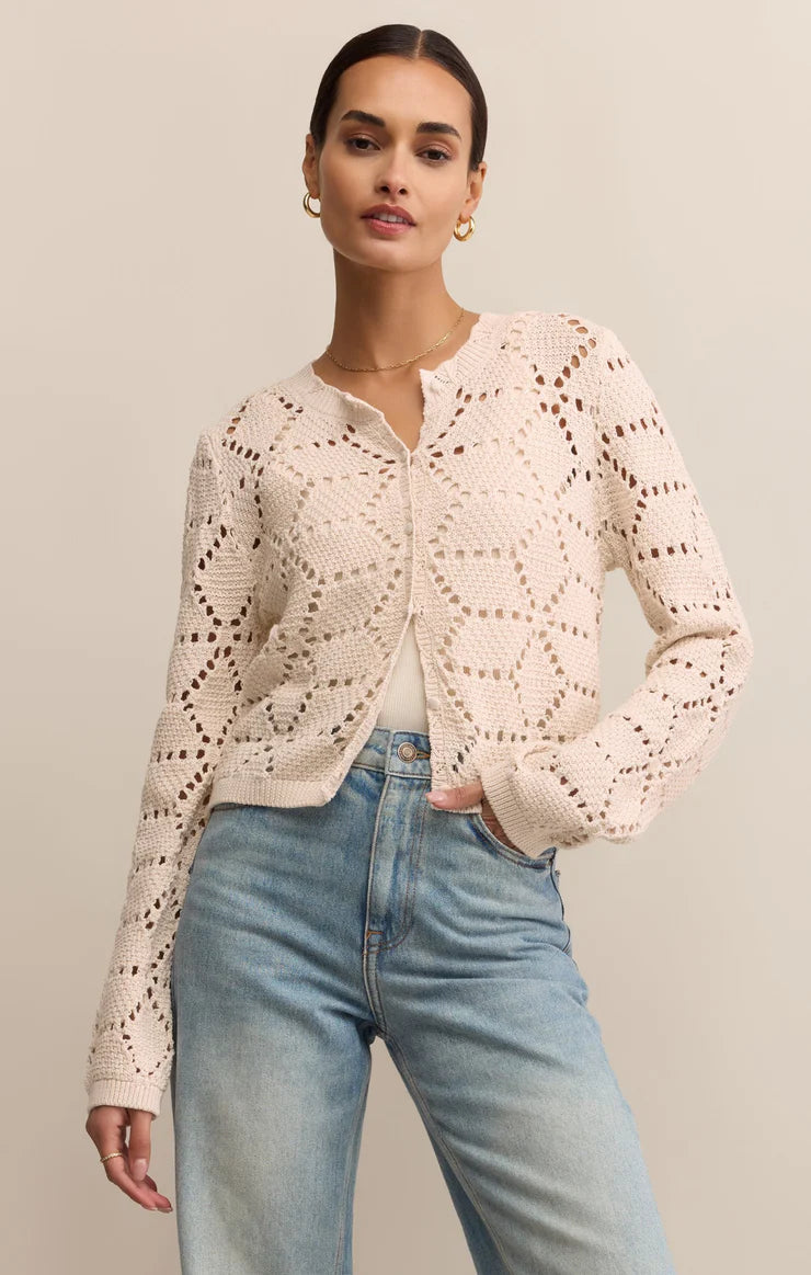 ROSALYN DIAMOND SWEATER CARDIGAN IN CRYSTAL