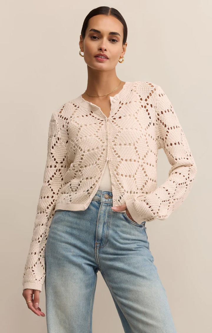 ROSALYN DIAMOND SWEATER CARDIGAN IN CRYSTAL