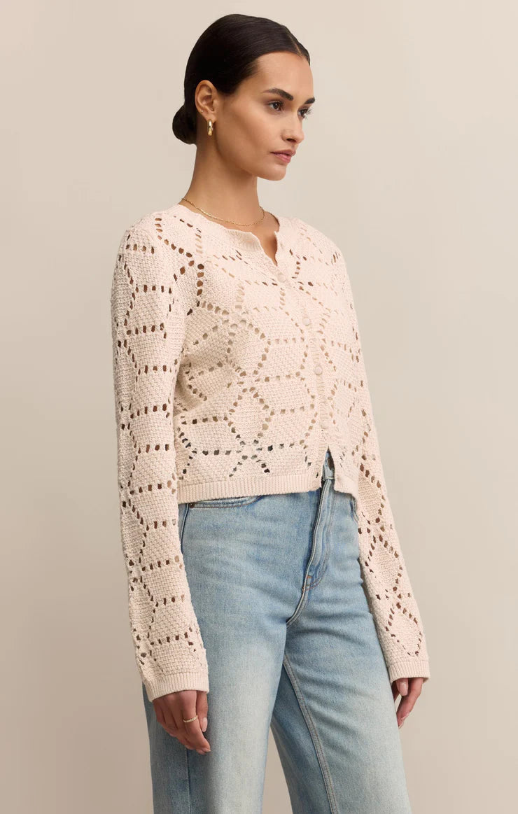 ROSALYN DIAMOND SWEATER CARDIGAN IN CRYSTAL