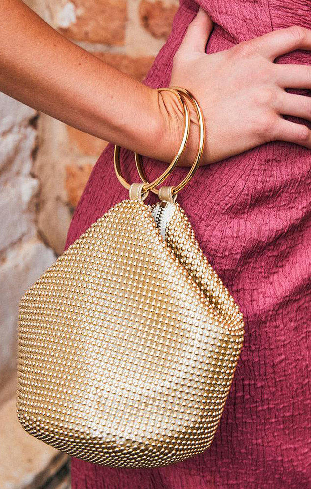 BIANCA BALL MESH HANDLE BAG IN GOLD