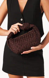 KERI HANDLE BAG IN CHOCOLATE SUEDE