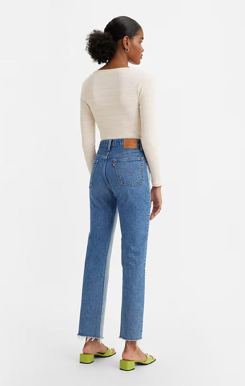LEVI'S 501 SPLICED JEANS IN MEDIUM INDIGO DESTRUCTED